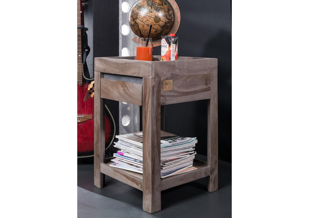 BEISTELLTISCH Sheesham 40x40x60 smoked oak lackiert SYDNEY #236 - Grau, Holz (40/40/60cm) - Massivmoebel24