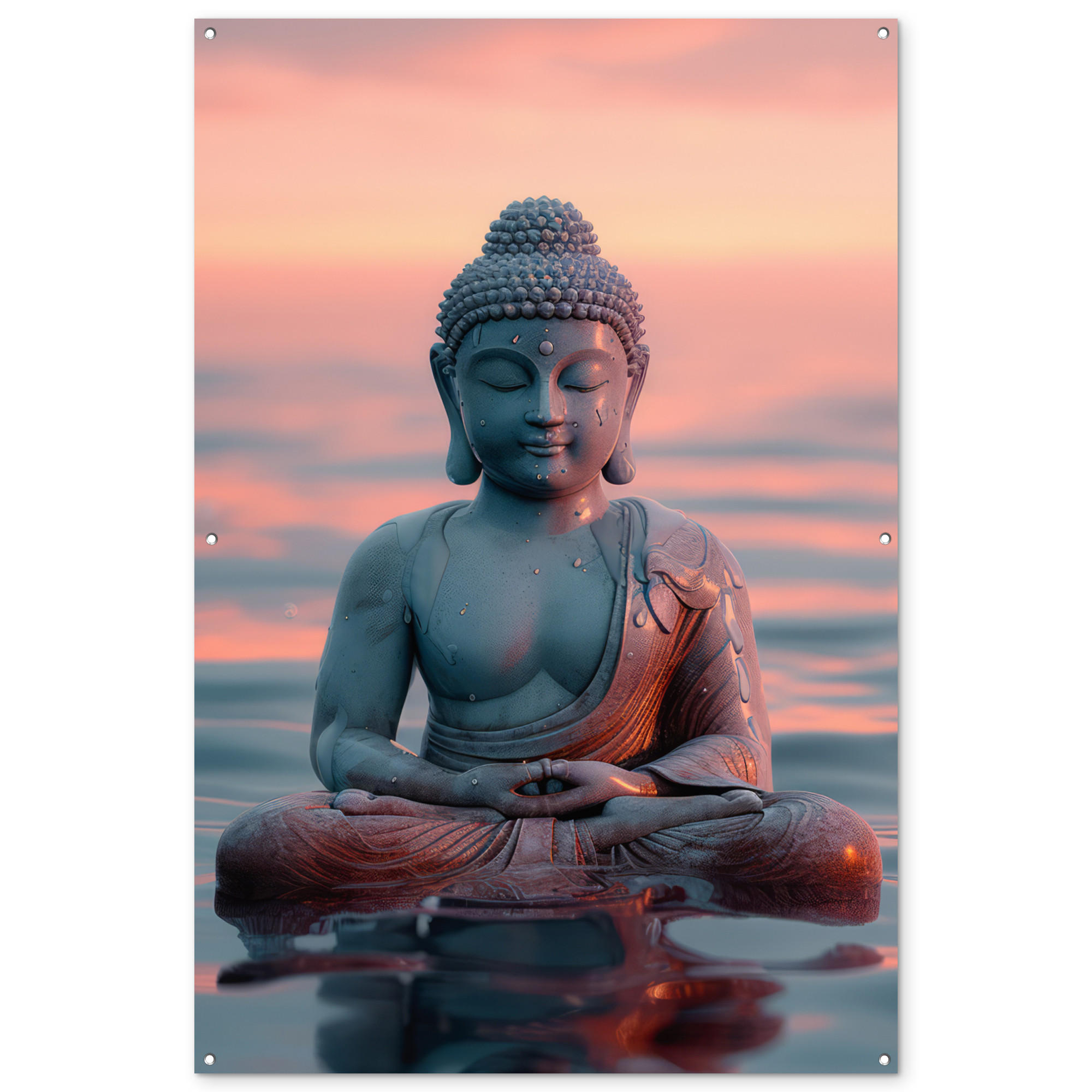 GARTENPOSTER Buddha - Statue - Buddha - Wasser - Kunst - Buddha 120x180 cm - Blaugrau, Kunststoff (120/180/0.2cm) - OnlyWow