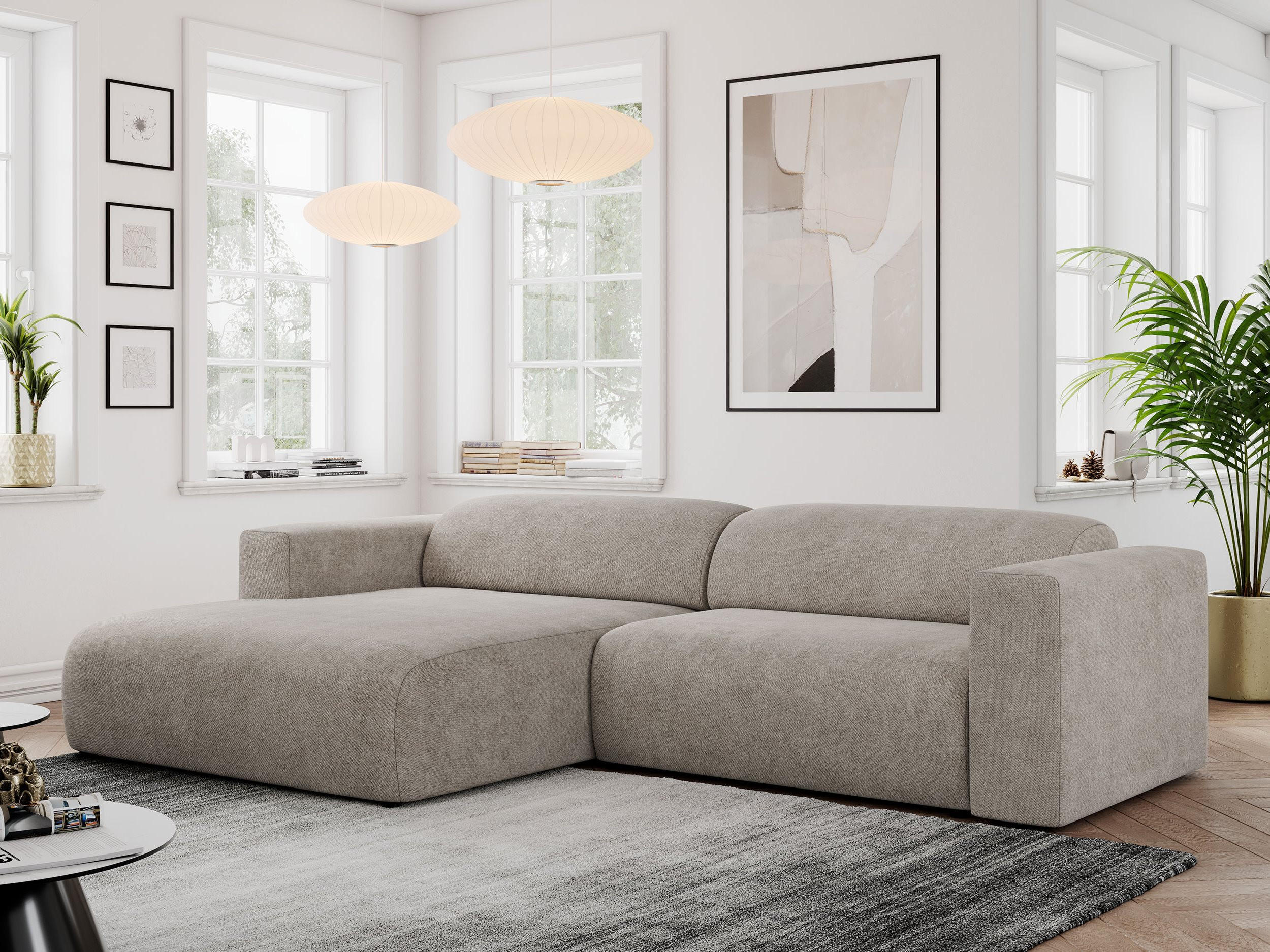 ECKSOFA PASADENA Beige Struktur - Links Seite - Beige/Schwarz, Kunststoff/Textil (288/180cm) - MKS