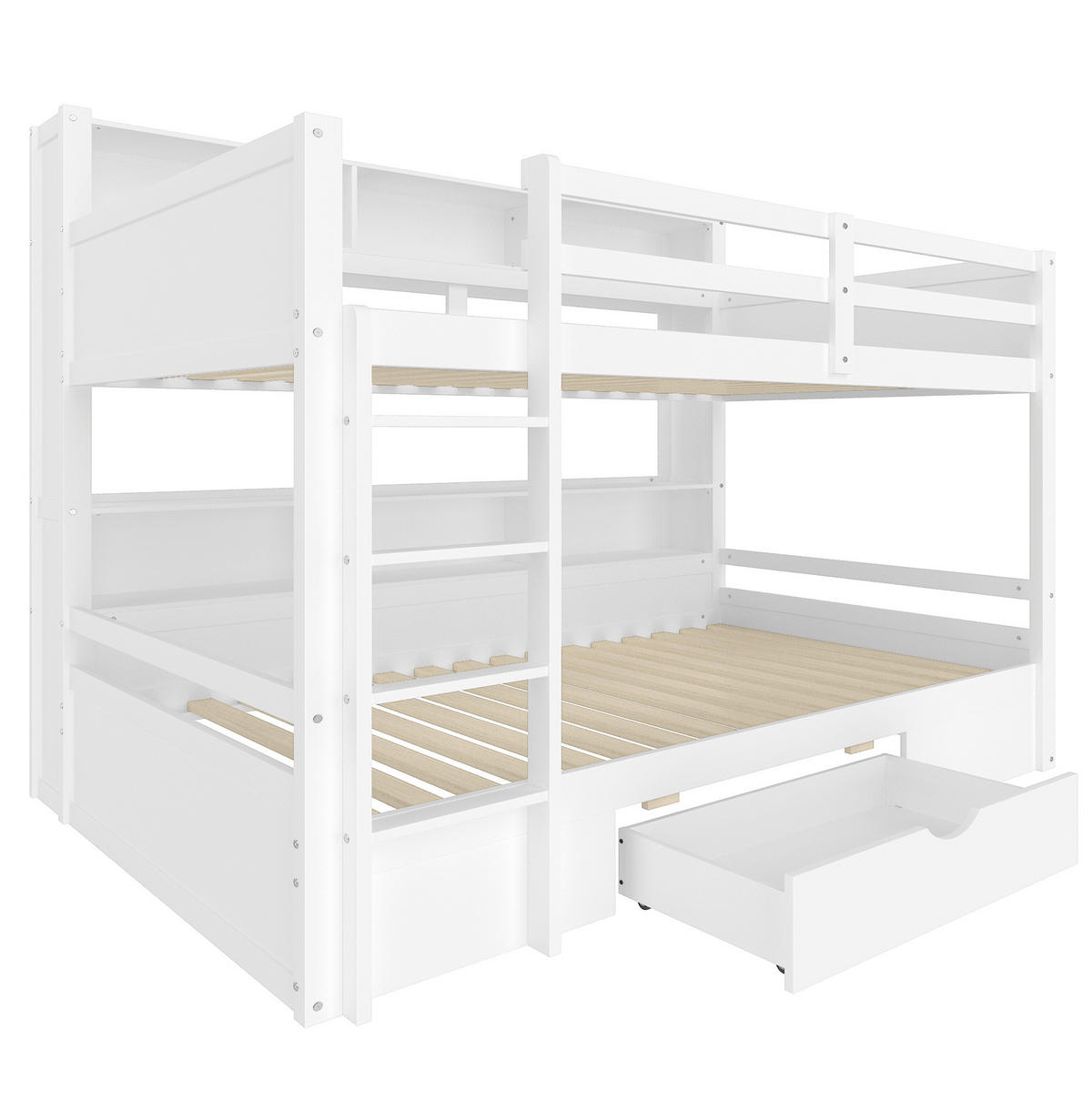 ETAGENBETT 90/200 cm Weiß mit Schublade und Ablagefächern - Weiß, Holz (90/200cm) - OKMYHOME