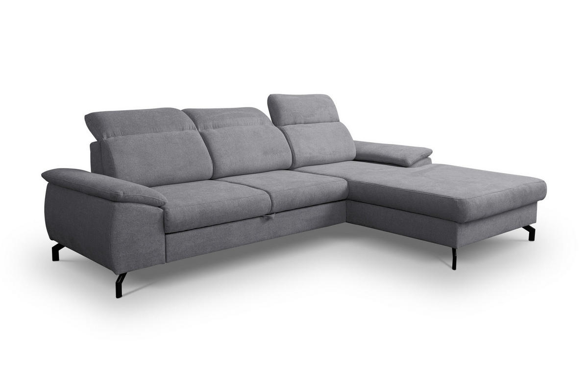 ECKSOFA MALIBU mit Schlaffunktion und Bettkasten, Farbe: Dunkelgrau, Velourstoff, Ottomane Rechts - Dunkelgrau, Textil (276/184cm) - VENASI MÖBEL