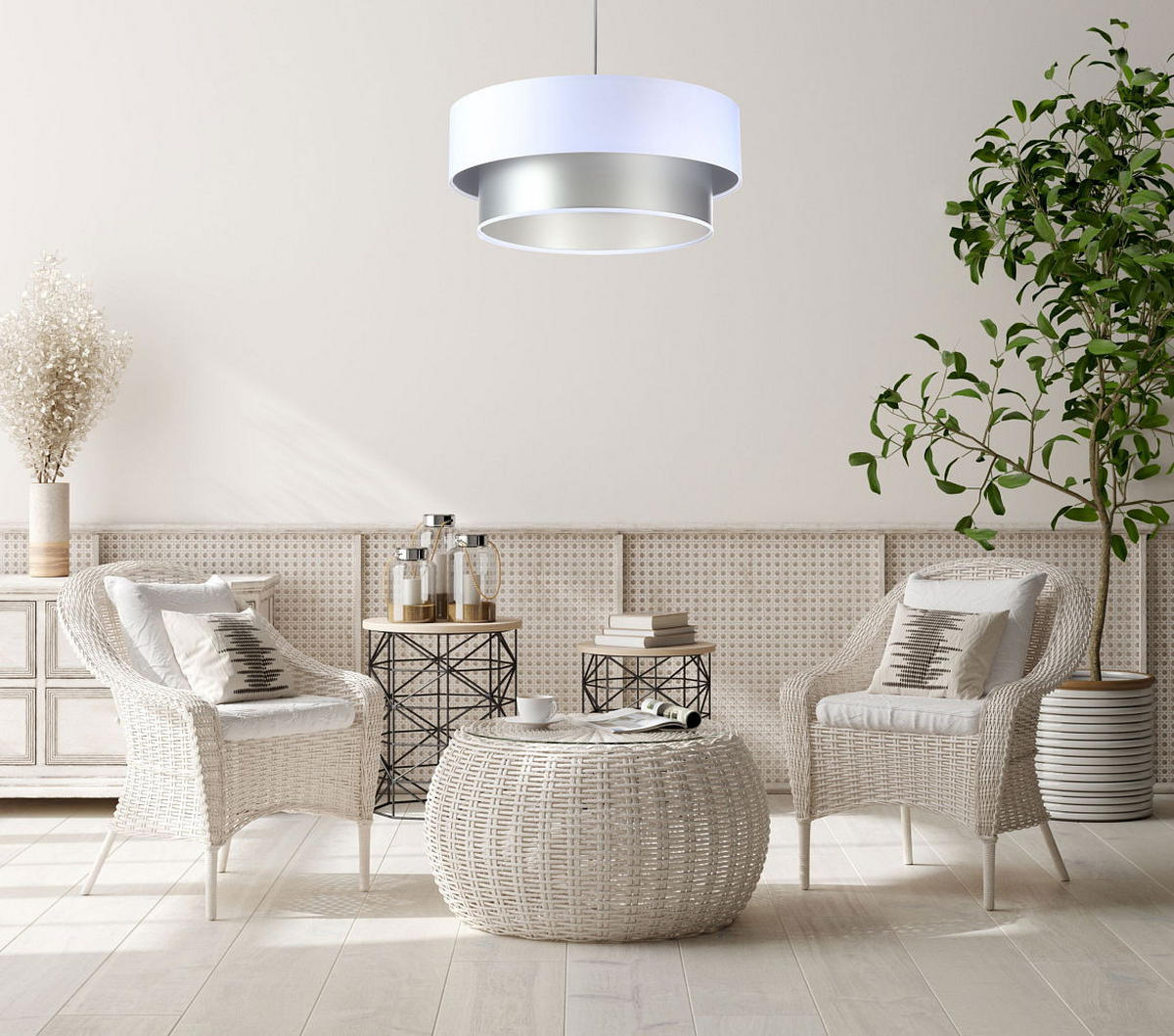 HÄNGELEUCHTE Silber 60/20 cm - Silberfarben/Weiß, Kunststoff (60/1/20cm) - ONZENO