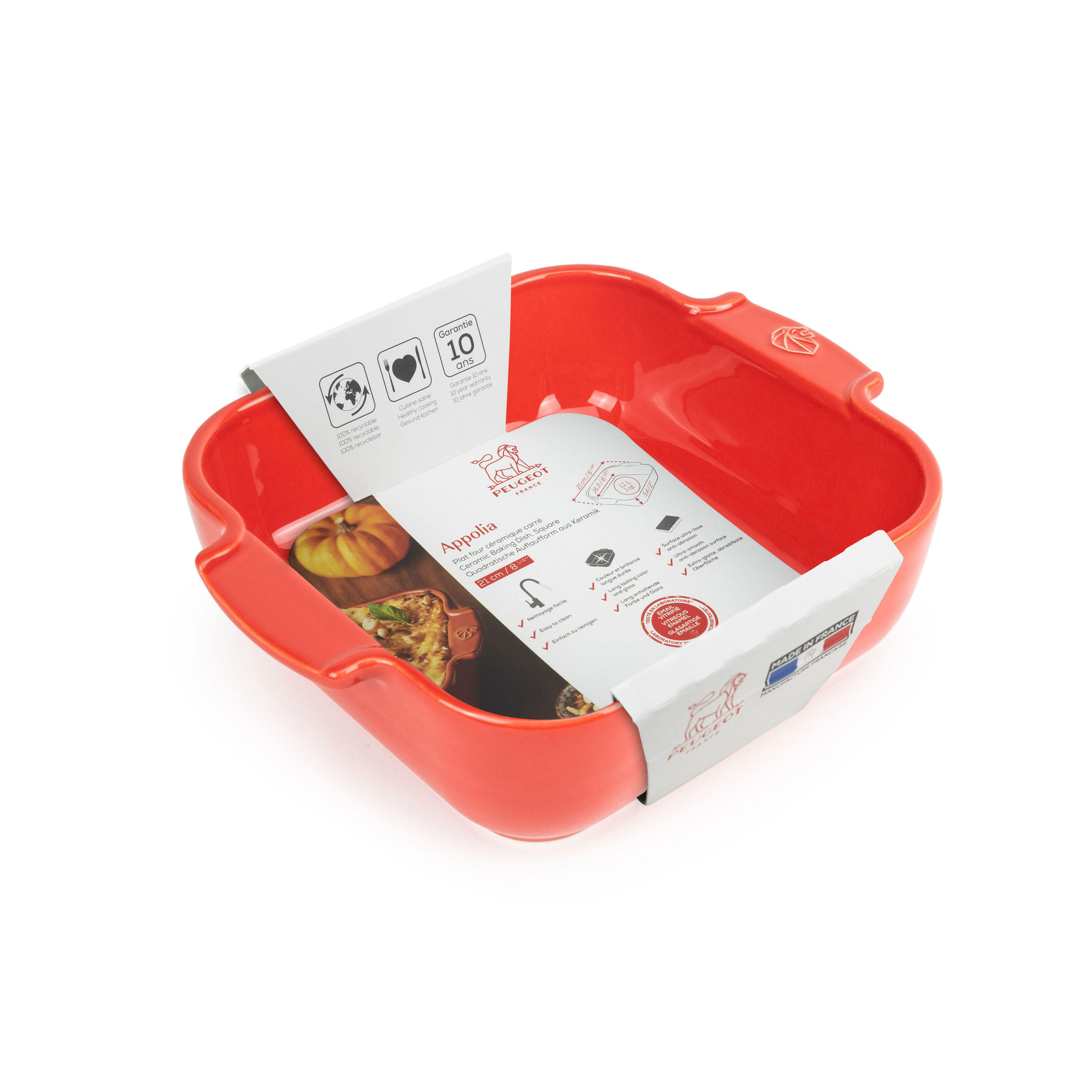 AUFLAUFFORM Keramik Appolia 21cm Quadratisch Rot Spülmaschinenfest - Rot, Keramik (17.5/21/6cm) - PEUGEOT