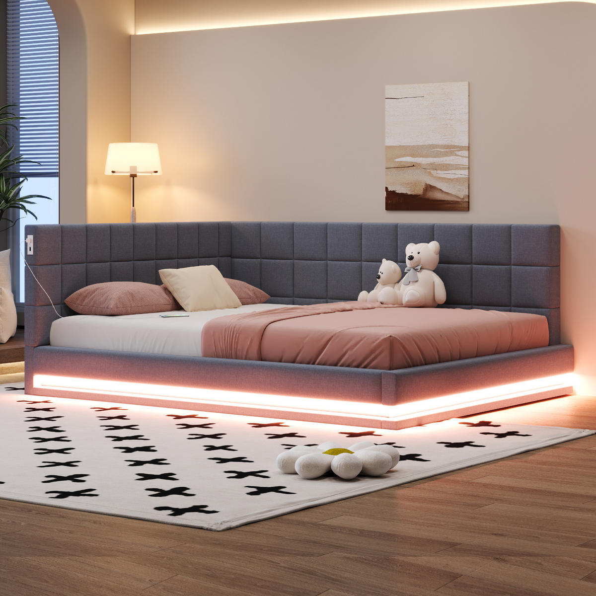 SCHLAFSOFA mit LED und USB 160x200 cm Leinen Grau - Grau, Holz (160/200cm) - Meubliv