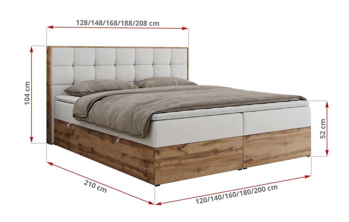 BOXBETT ALBERO 1 - 160/200 Weiß Kunstleder - H3 - Weiß, Holz/Textil (160/200cm) - MKS