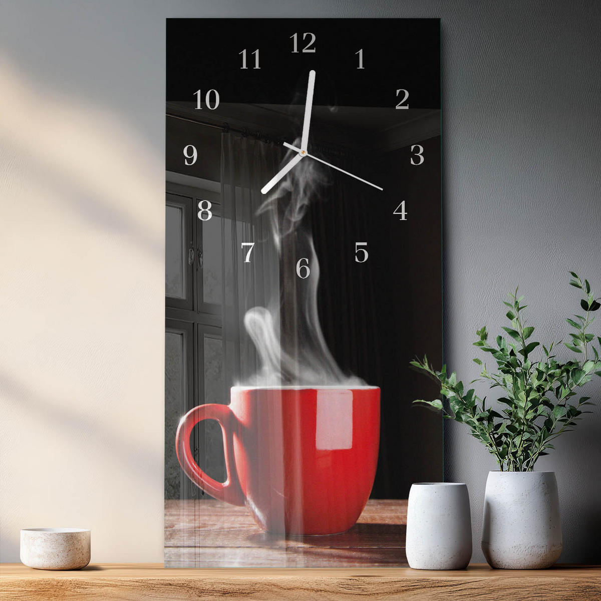 WANDUHR 30x60 cm - Orchidee - Rot, Glas (30/60/0.4cm) - TULUP