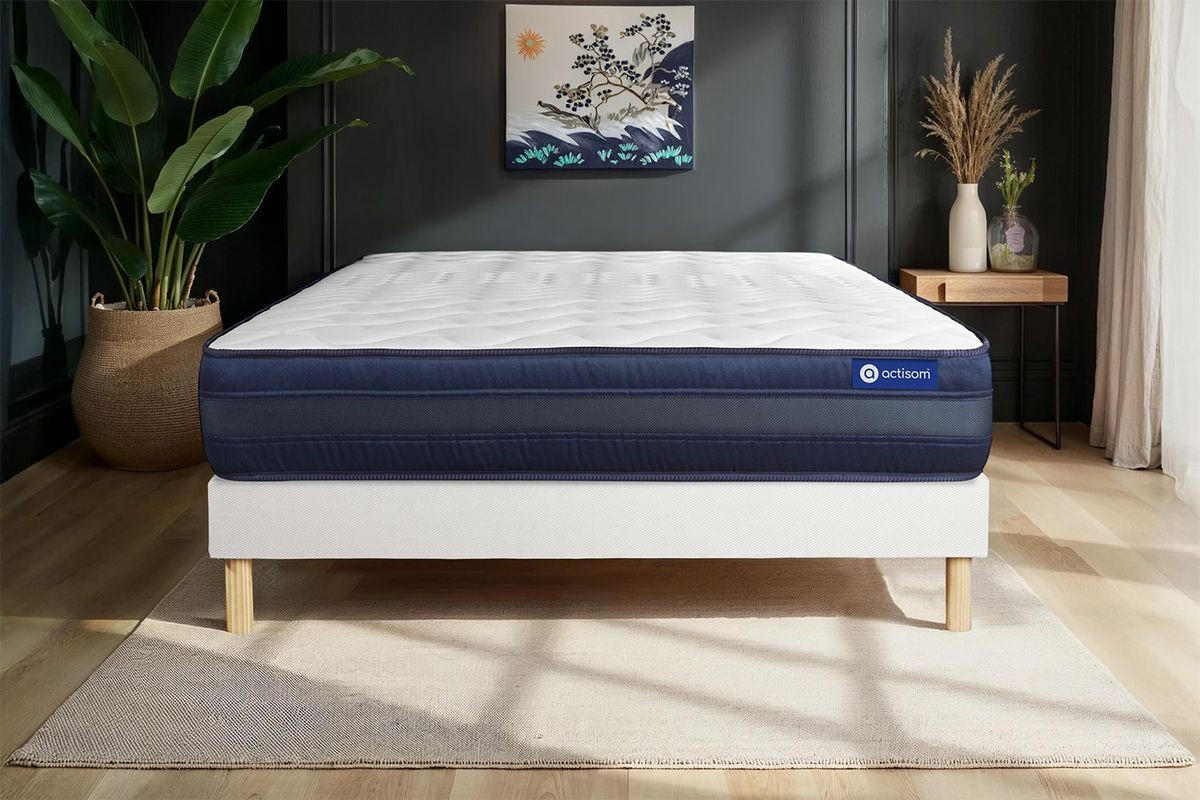 BETT Actilatex tech Latex und Memory-Schaum 90 x 200 cm h4 - Kit Bettgestell Weiß - Beige/Weiß, Karton/Holz (90/200cm) - ACTISOM