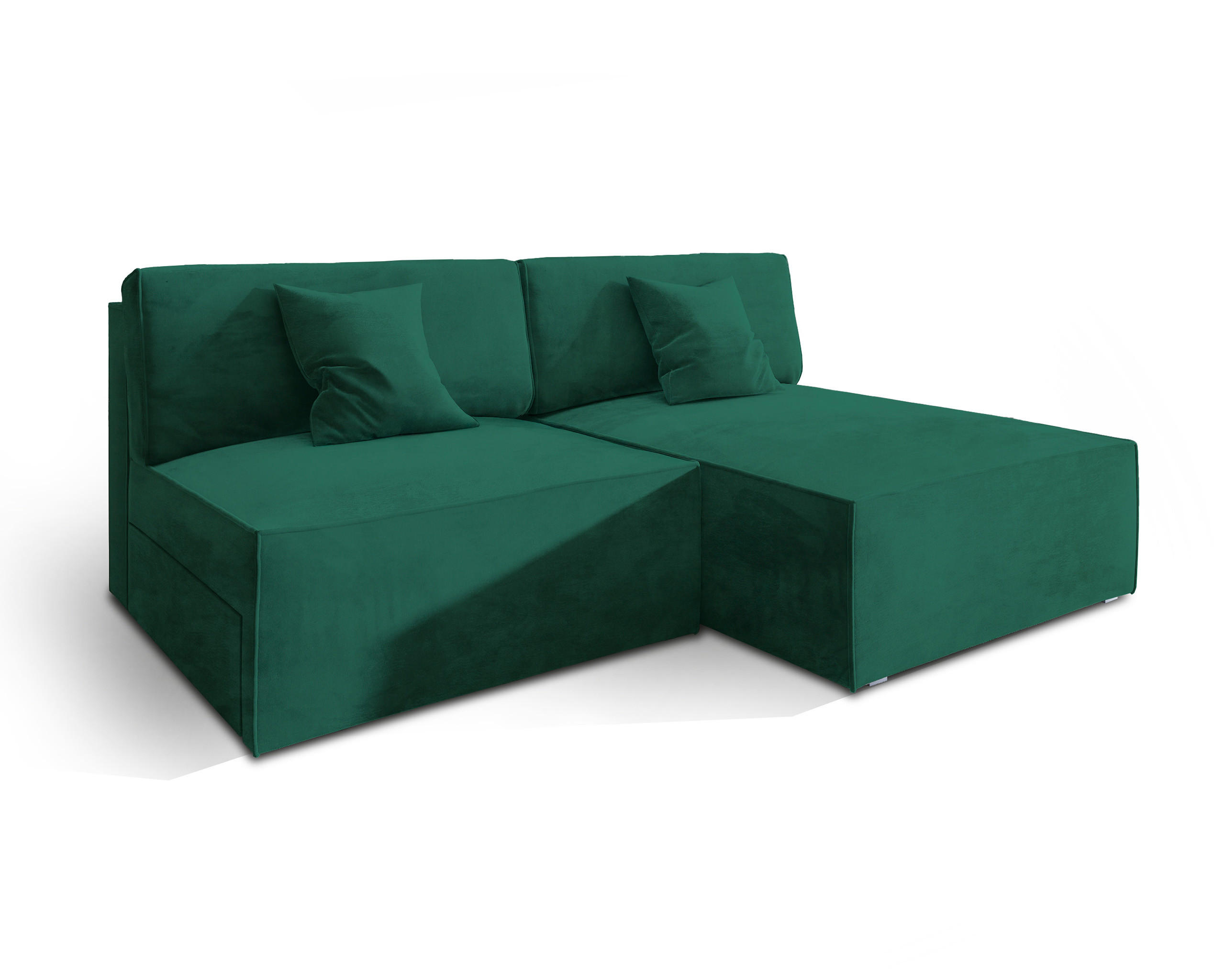 ECKSOFA FIORO M Grün Velours-Stoff mit Schlaffunktion - Grün, Holz (204/148cm) - MASSENO