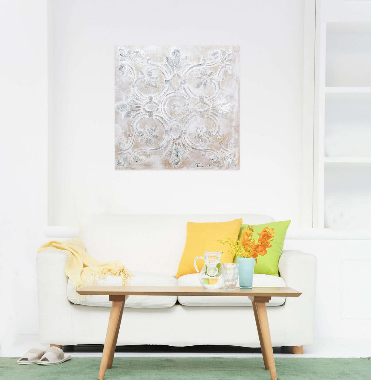 RUČNE MAĽOVANÝ AKRYLOVÝ OBRAZ 80/80 cm, sivý, abstraktný geometrický motív - sivá, drevo/textil (80/80cm) - KUNSTLOFT