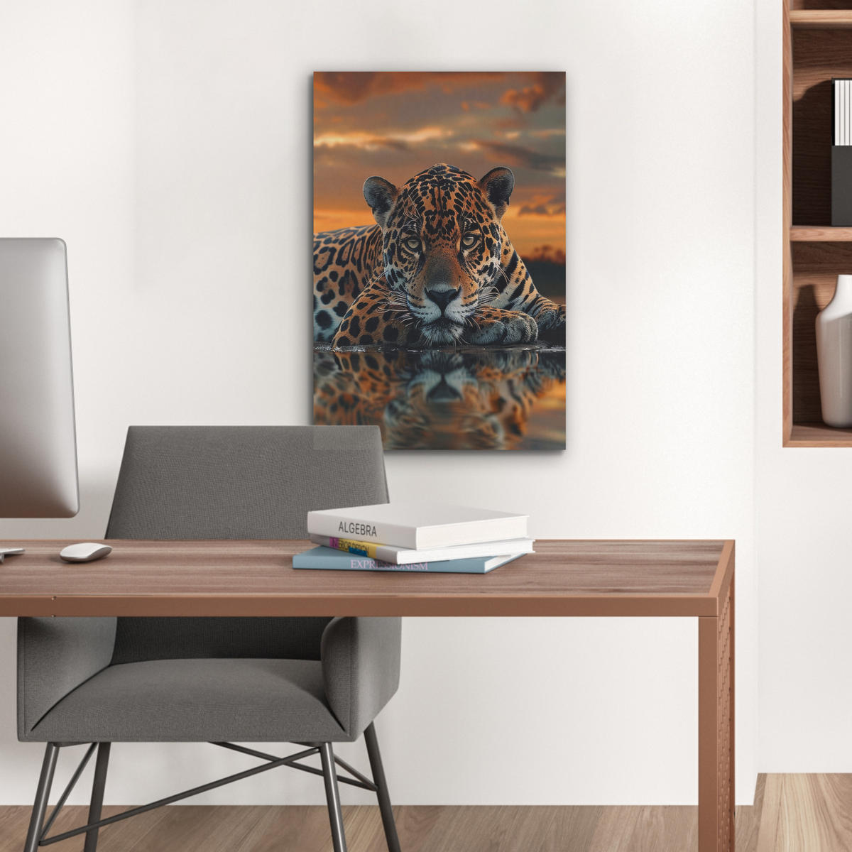 AKUSTIKBILD Natur - Leopard - Tier - Sonnenuntergang - Modern Kunstdruck Schlafzimmer 50x70 cm - Orange, Kunststoff (50/70/0.9cm) - MuchoWow