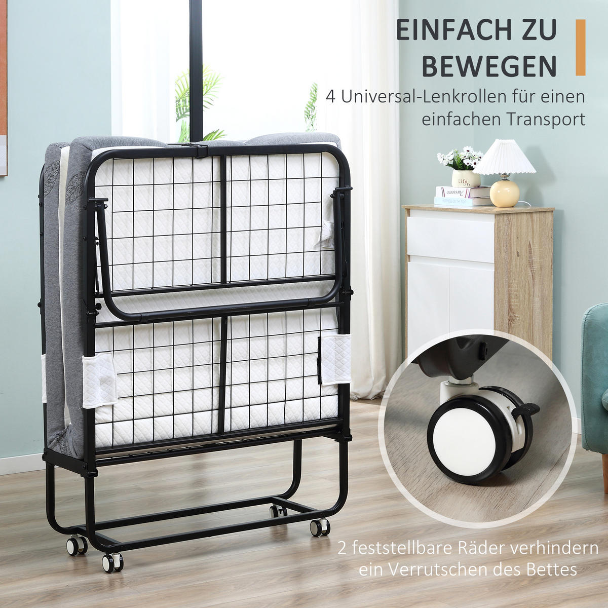 KLAPPBETT 90x200 cm Erwachsene Gästebett Klappbar mit 10 cm Dicker Schaumstoff - Schwarz/Weiß, Kunststoff/Textil (90/200cm) - HOMCOM