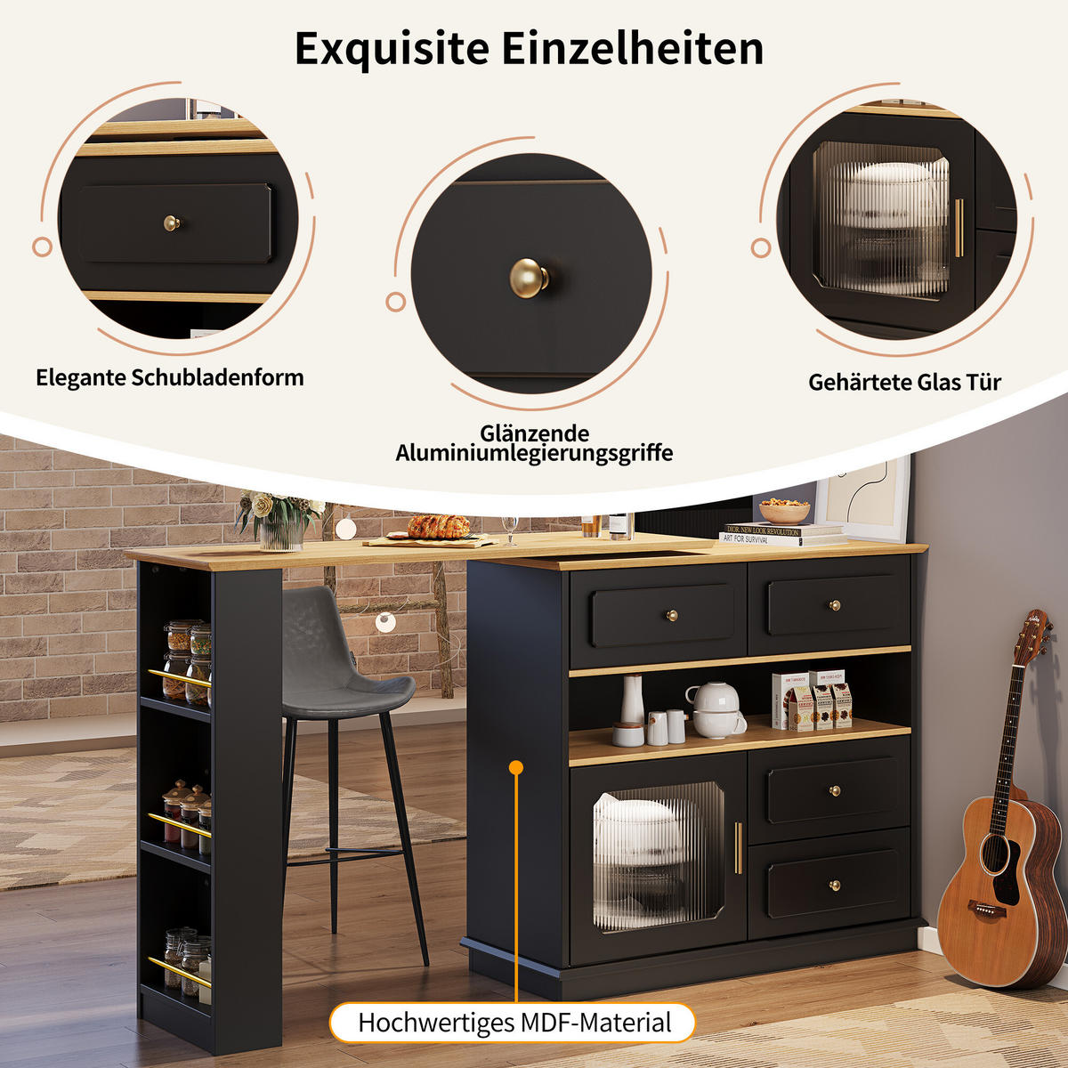 BARTISCH ausziehbarer mit Stauraum Schwarz - Schwarz, Holzwerkstoff/Metall (39/104.5/181cm) - Urban Meuble