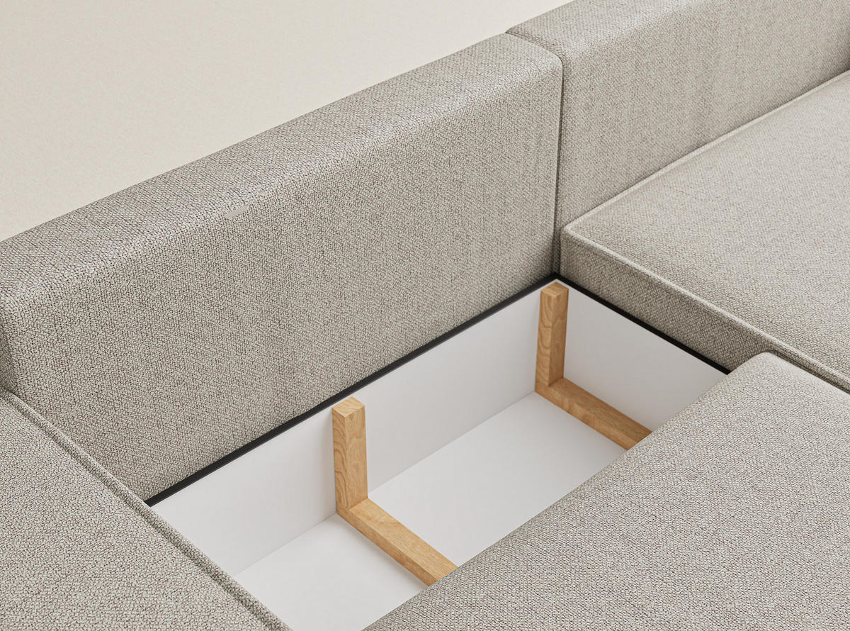 ECKSOFA MIT SCHLAFFUNKTION Zaya Beige Webstoff - Schwarz/Grau, Holz/Holzwerkstoff (255/148cm) - Maison de Reve