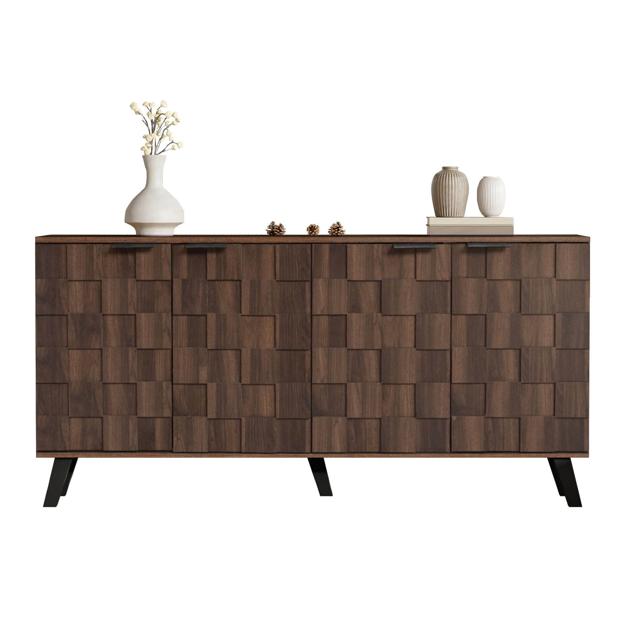 SIDEBOARD 160cm 4 Türen dunkle Holzmaserung modern - Walnussfarben, Holzwerkstoff (35.5/78/160.5cm) - FLIEKS