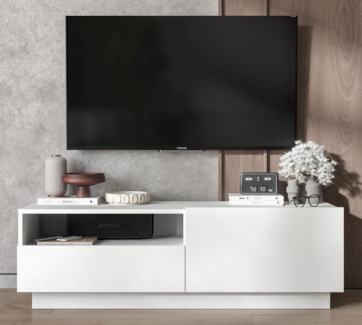 TV-SCHRANK Enjoy Weiß matt Loft Schublade 120 cm - Weiß, Holzwerkstoff (120/37/35cm) - Meble Lindner