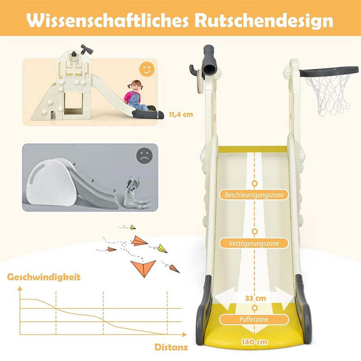 SPIELPLATZ 6 in 1 Kinder Gelb - Gelb, Kunststoff (190/98/83cm) - COSTWAY