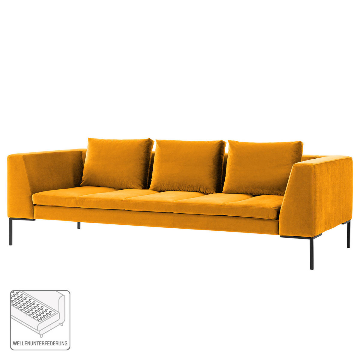 3-SITZER SOFA - Samt - Gelb, Textil/Metall (238/81/195cm) - home24