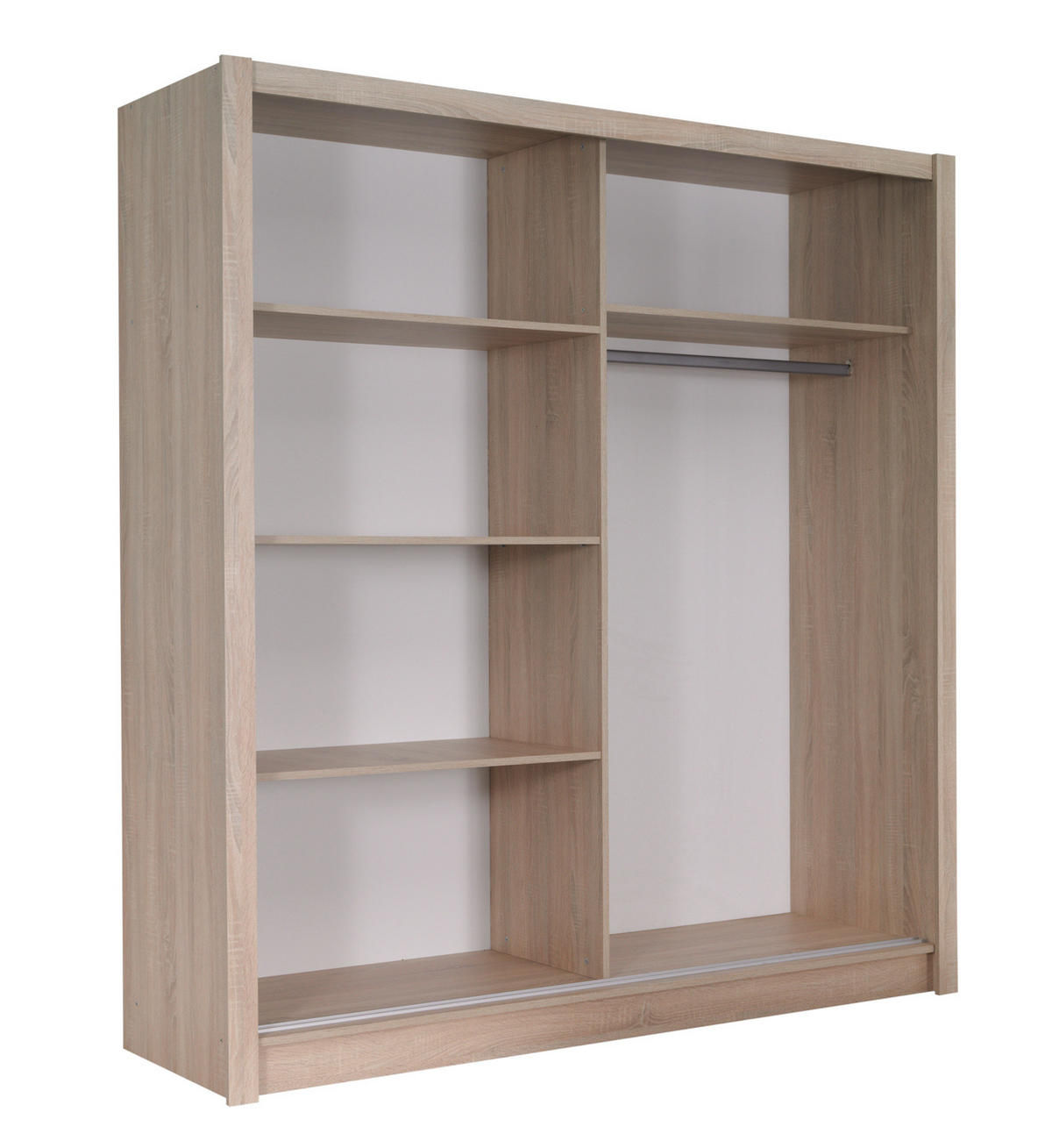 SCHIEBETÜRENSCHRANK ROVELA -184,4×200×61,5 cm mit Regalen & Kleiderstange Sonoma Eiche - Sonoma Eiche, Holzwerkstoff (184.4/200/61.5cm) - Milaros Markt