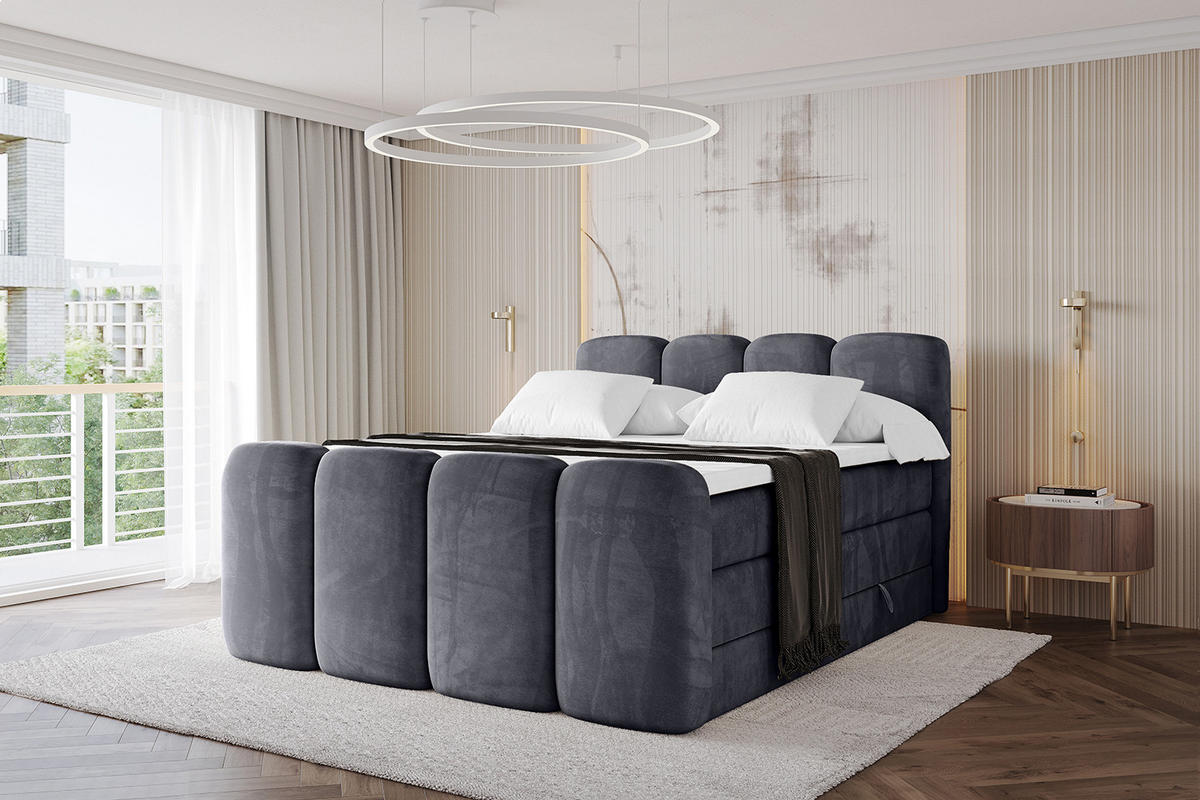 BOXBETT mit Matratze H3|H4 und Lattenrost - NINA-Z KING - 140x200 cm Casablanca - Dunkelgrau - Dunkelgrau, Holzwerkstoff (140/200cm)