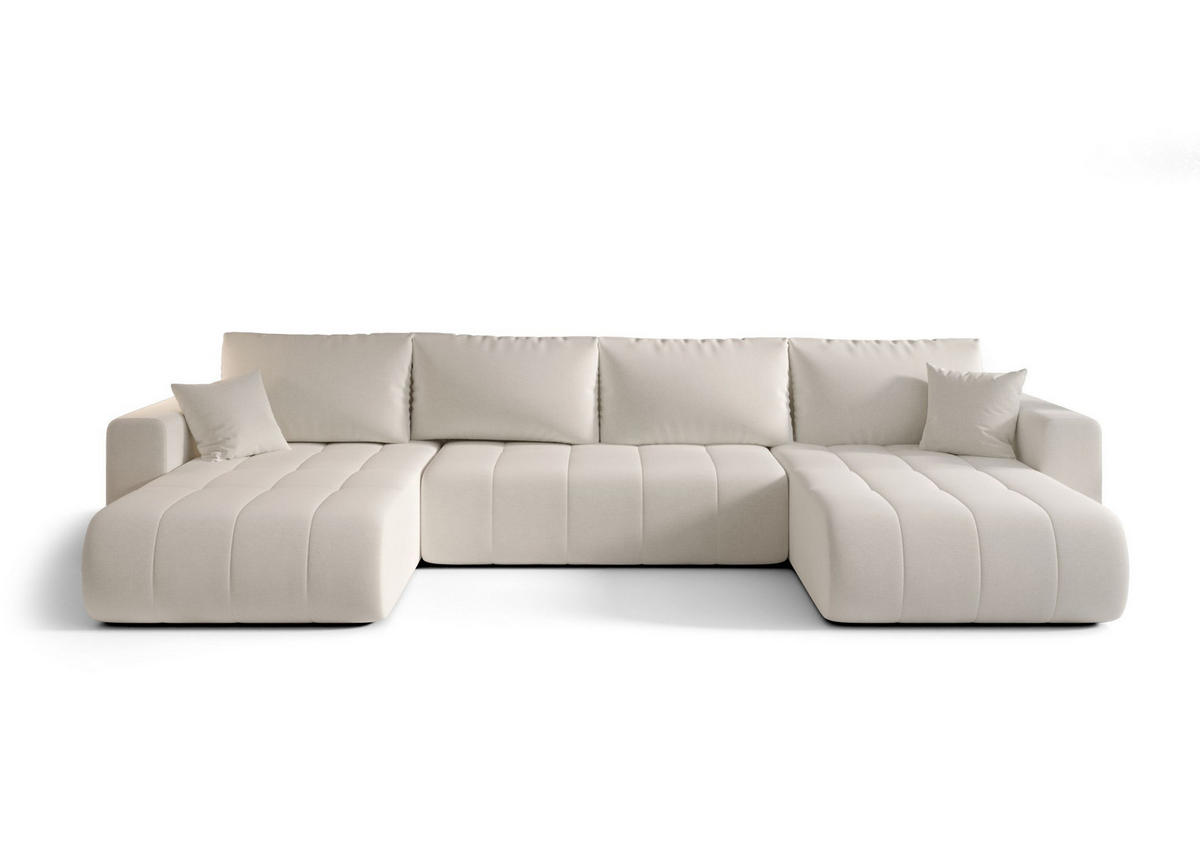 SEDACÍ souprava LARA tvar U bílá pletená tkanina Wind 2 - funkce spaní, úložný prostor - bílá, textil (385/85/175cm) - Cornero