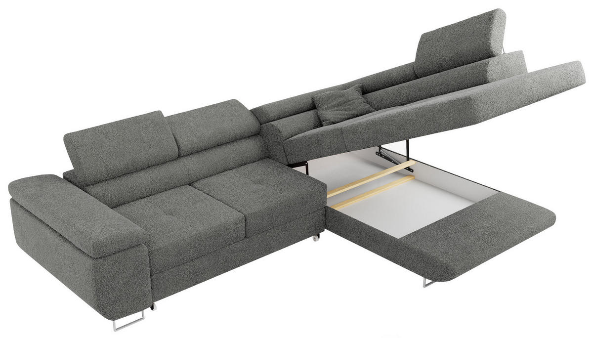 ROHOVÁ SEDAČKA GUSTAW L - Šedá Bouclé - Pravá Strana - šedá/stříbrná, kov/textil (205/275cm) - MKS
