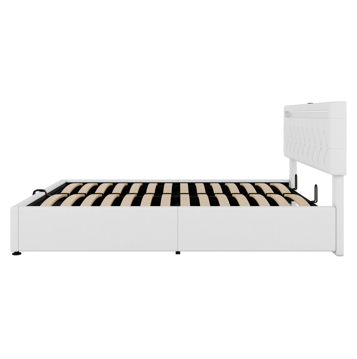 POLSTERBETT aus Leinen 160x200 cm in Weiß mit LED-Beleuchtung & USB-C - Weiß, Textil (160/200cm) - Modfu