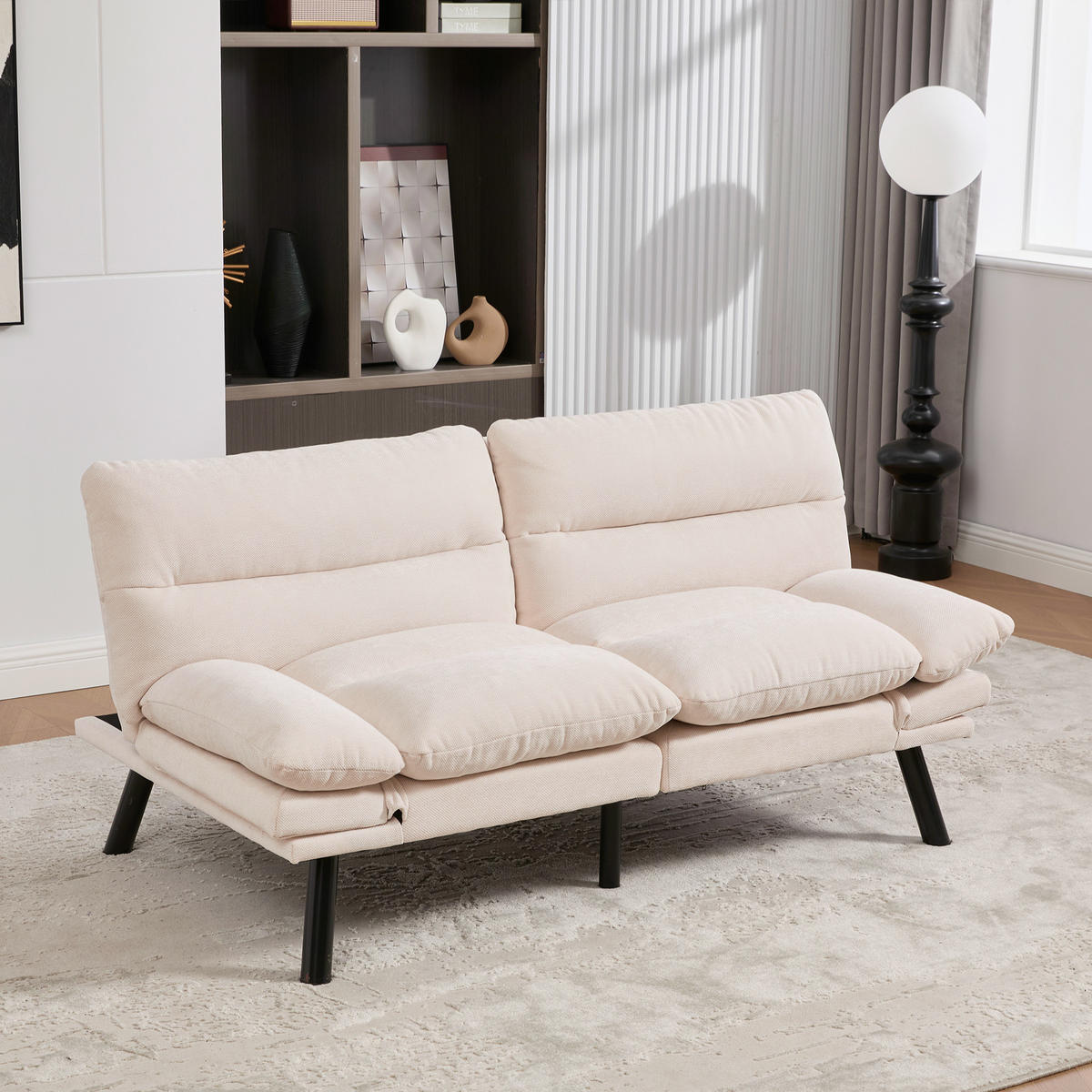 2-SITZER SOFA mit Verstellbare Rückenlehne und Armlehnen, Metallfüße, Beige - Beige, Textil (90/76/165cm) - KOMHTOM
