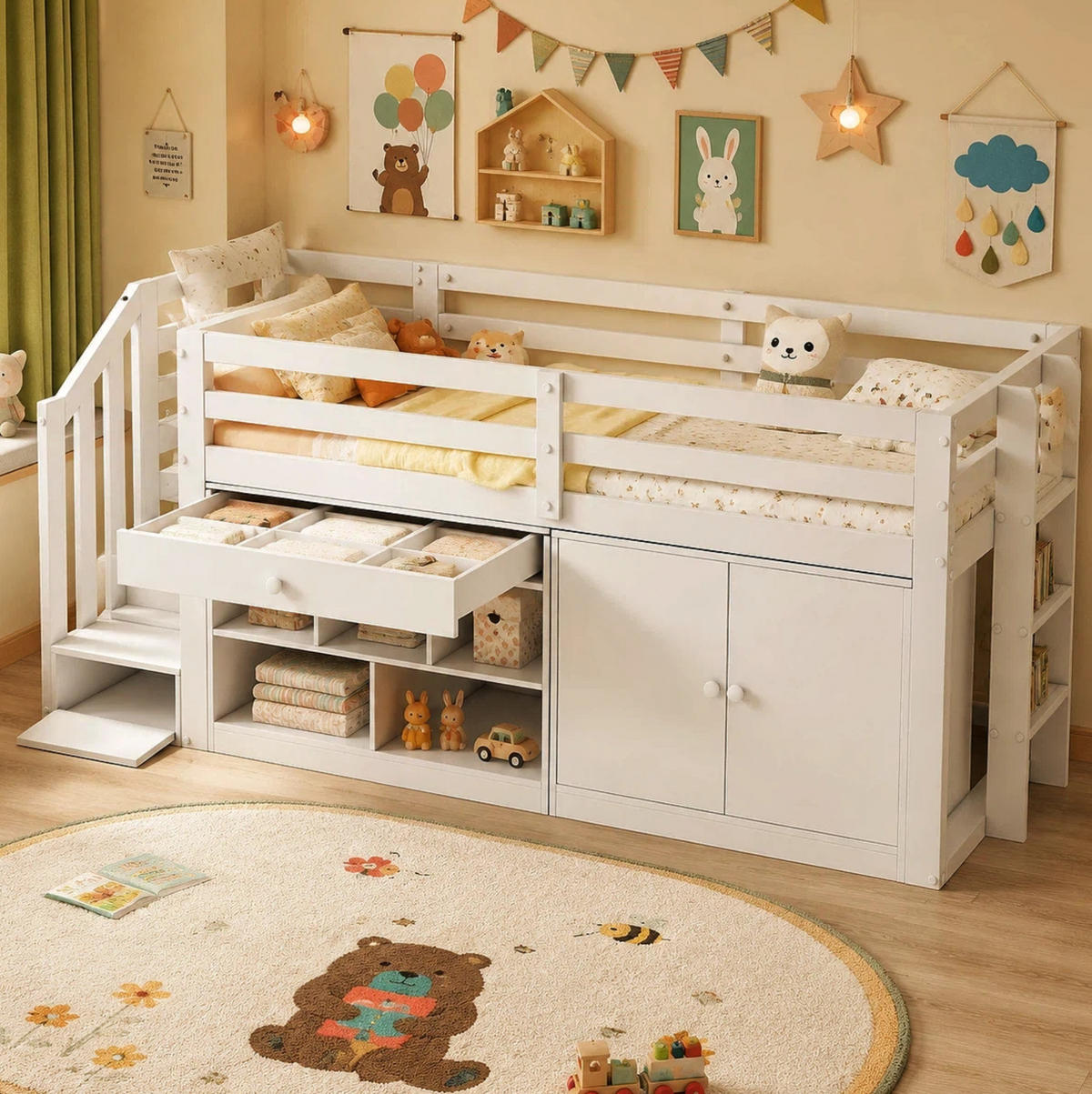 KINDERBETT 90/200 cm Weiß aus Massivholz mit Stauraum und Schreibtischfunktion - Weiß, Holz (90/200cm) - OKMYHOME