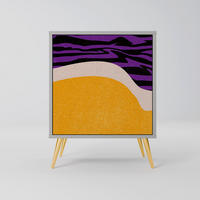 SIDEBOARD INDEPENDENT BORDER, Grau, 57,5x42x75,5 cm, Goldfarbene Metallfüße - Goldfarben/Multicolor, Holzwerkstoff/Metall (57.5/75.5/42cm) - SpaceRebels