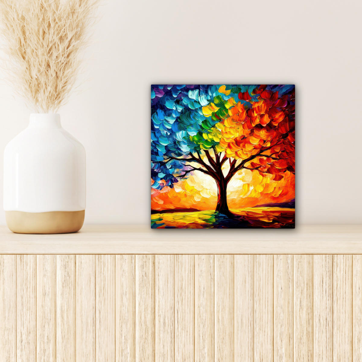LEINWANDBILD - Baum - Kunst - Natur - Sonnenuntergang - 20x20 - Wandbilder - Multicolor, Textil (20/20cm) - MuchoWow