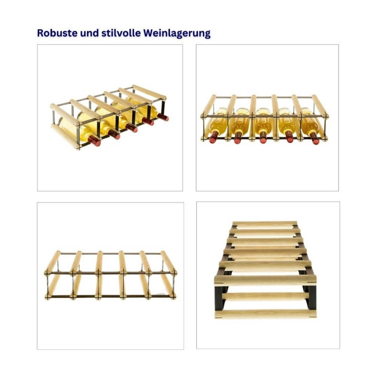 WEINREGAL Vinotega Mod Metal 12,5x52,5x24,5 cm 5x1 Flaschen Massives Kiefernholz Natur - Naturfarben, Holz (52.5/12.5/24.5cm) - PROREGAL