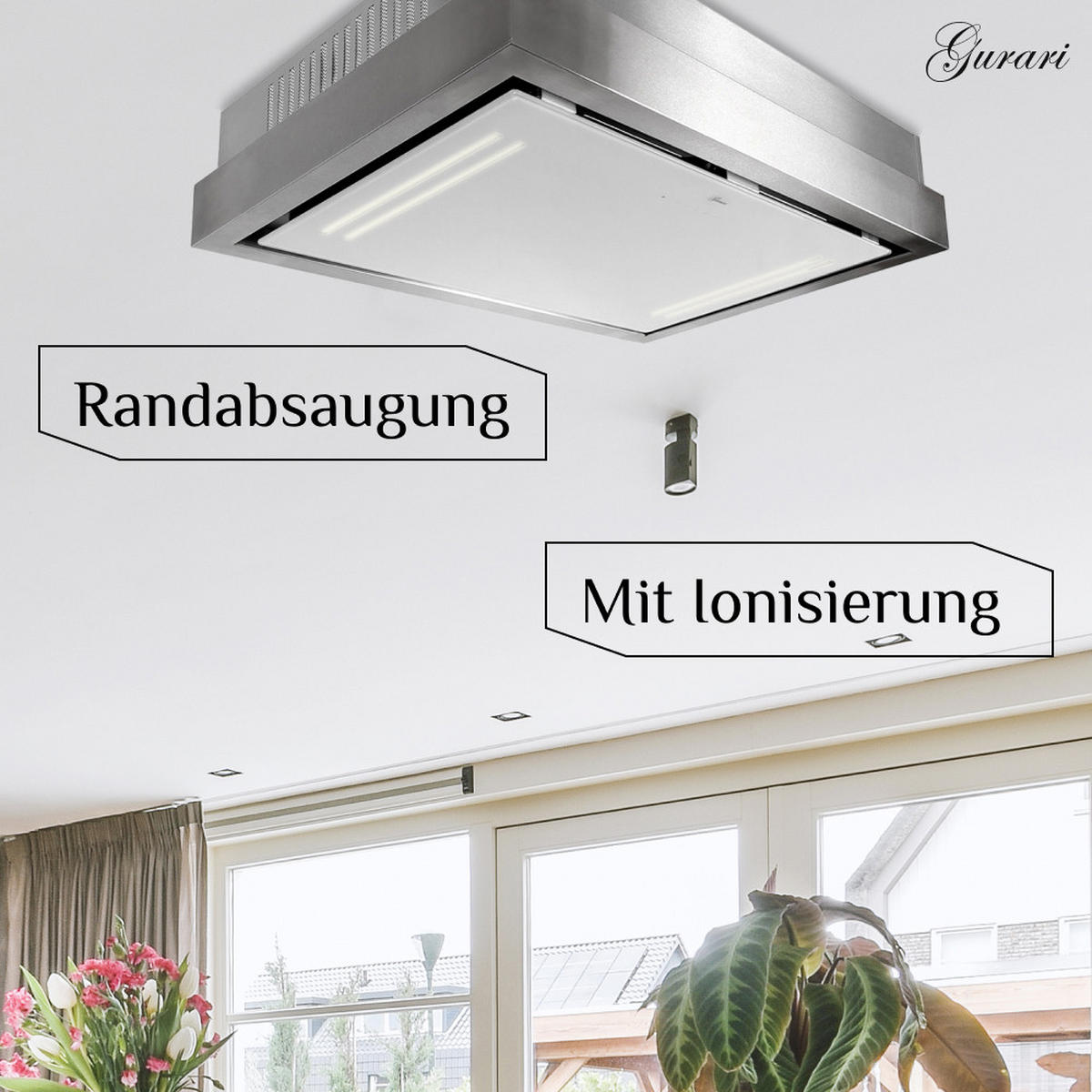 DUNSTABZUGSHAUBE GCH C 343 IS 90 WH 90 cm Weiß Glas/ Edelstahl - Silberfarben, Glas/Metall (90/17/60cm) - Gurari