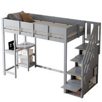 HOCHBETT 90/200 cm aus Kiefernholz mit Stauraumtreppe und Ablageregal Grau - Grau, Holz (90/200cm) - Modenvie