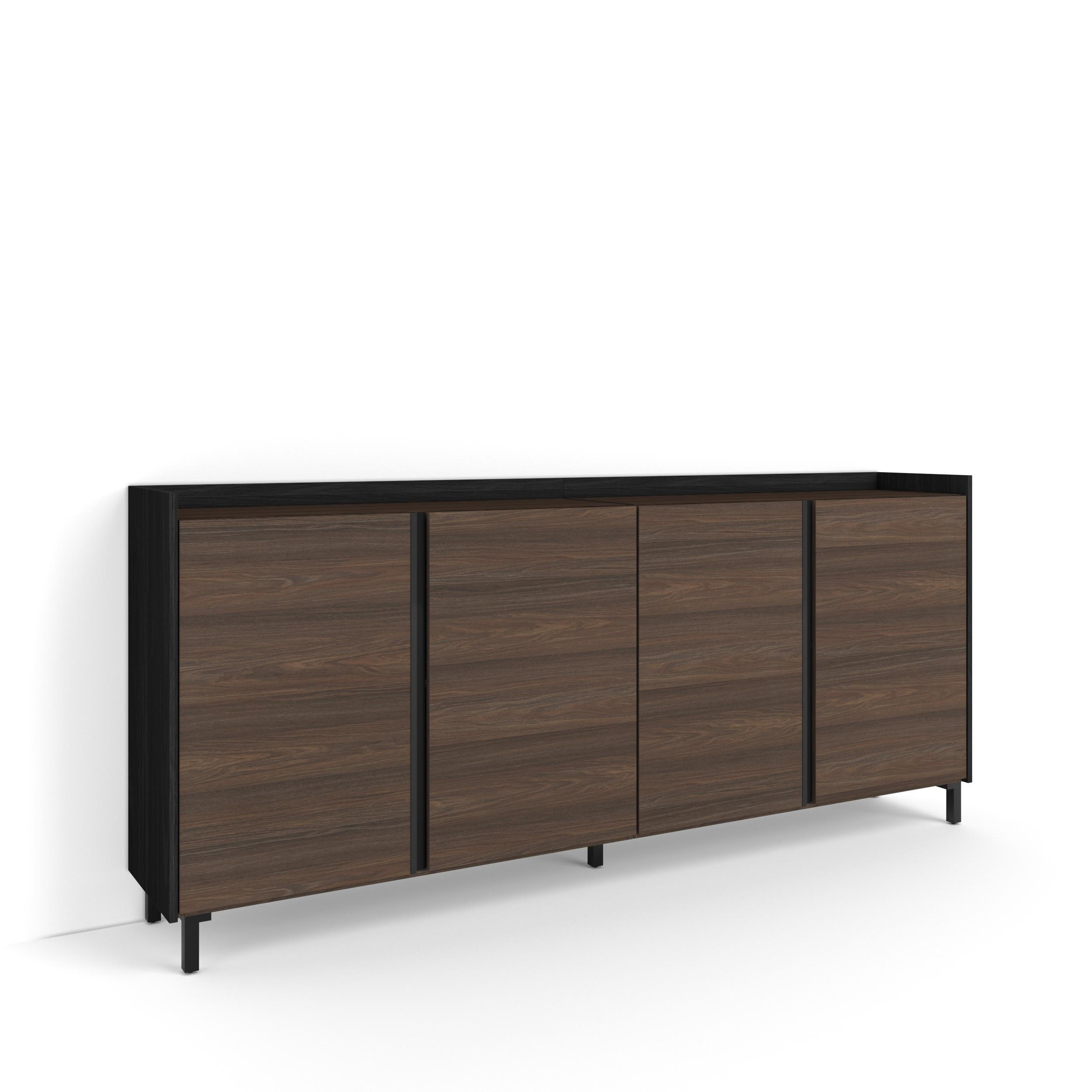 SIDEBOARD, Dunkler Eiche und Schwarz, 207/35/91cm, mit Beinen - Dunkelbraun, Holzwerkstoff (207/91/35cm) - Skraut Home