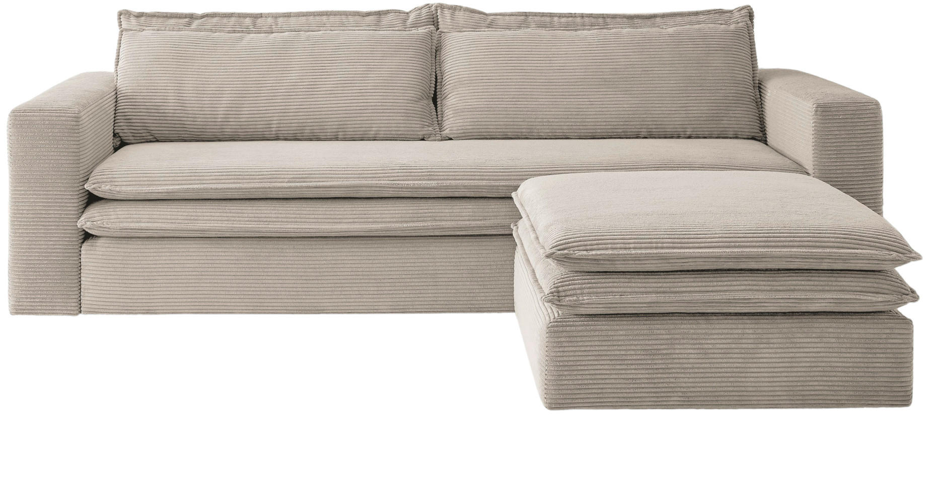 SOFA-SET beige Cord, Couch 3-Sitzer mit Bettfunktion inklusive Hocker - Beige, Holz/Textil (244/83/176cm) - Furn.Design