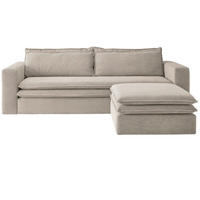 SOFA-SET beige Cord, Couch 3-Sitzer mit Bettfunktion inklusive Hocker - Beige, Holz/Textil (244/83/176cm) - Furn.Design