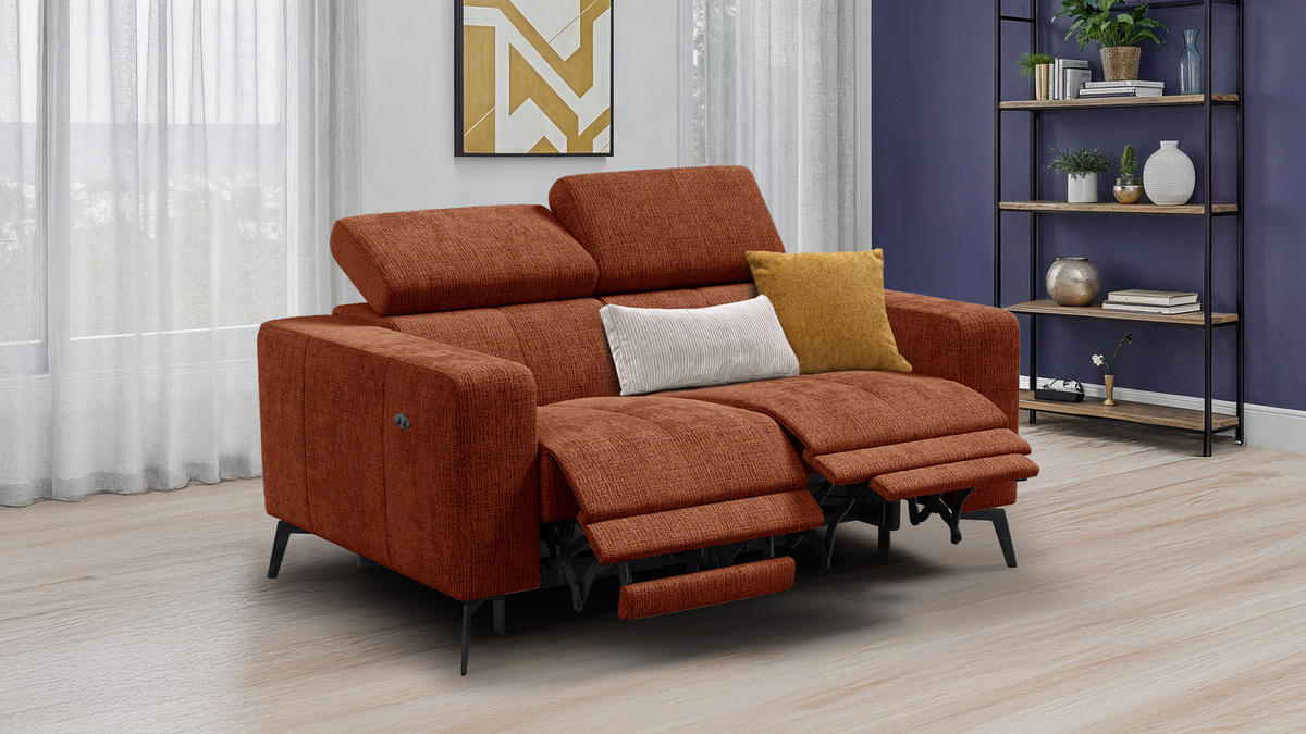 RELAXSOFA MORELLO 2-Sitzer, rostrot, 2 x Relax Zero Gravity - Orange, Holz/Textil (164/82/103cm) - Courtois Laville