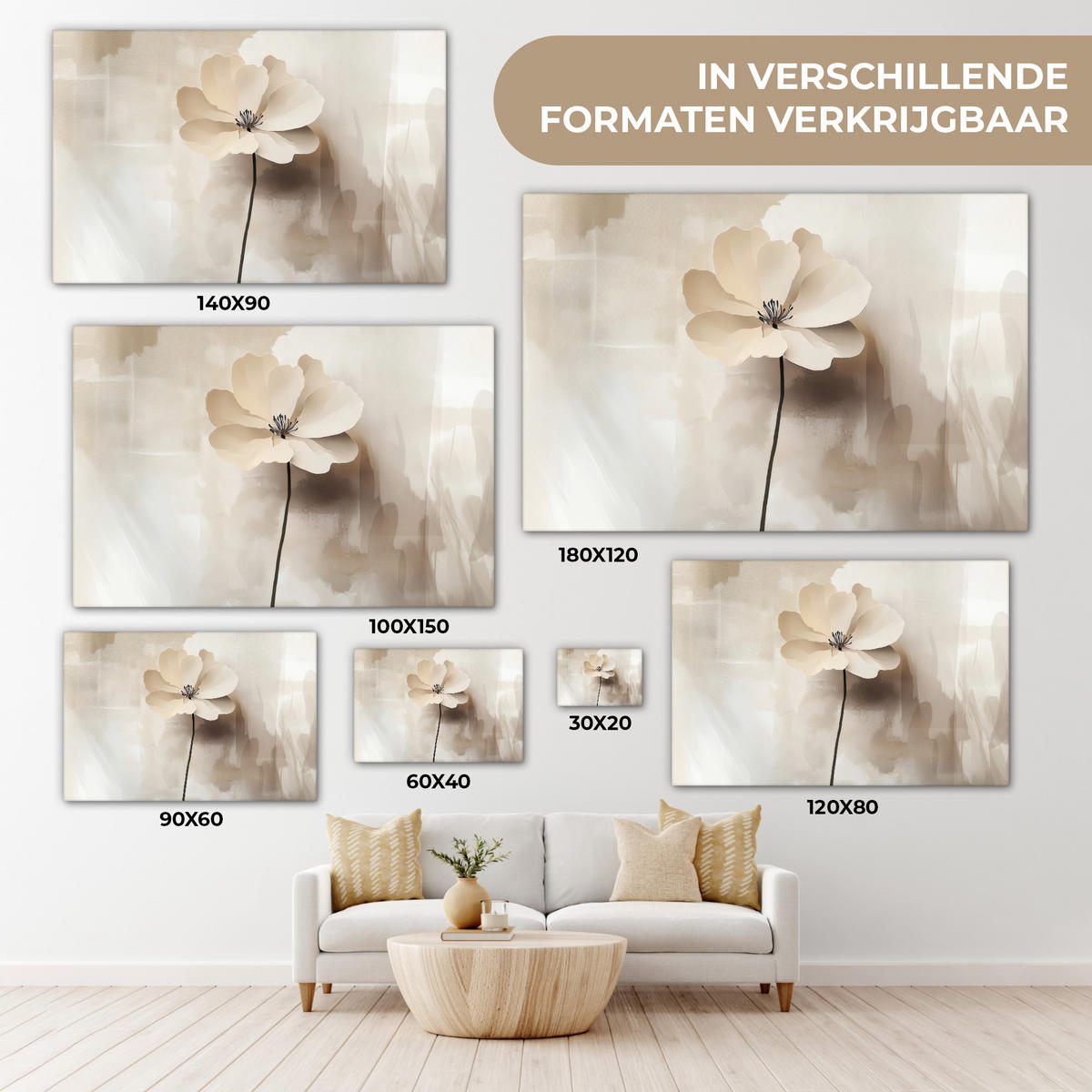 LEINWANDBILD Blume - Beige - Farbe - Schatten 30x20 cm - Creme, Textil (30/20cm) - MuchoWow