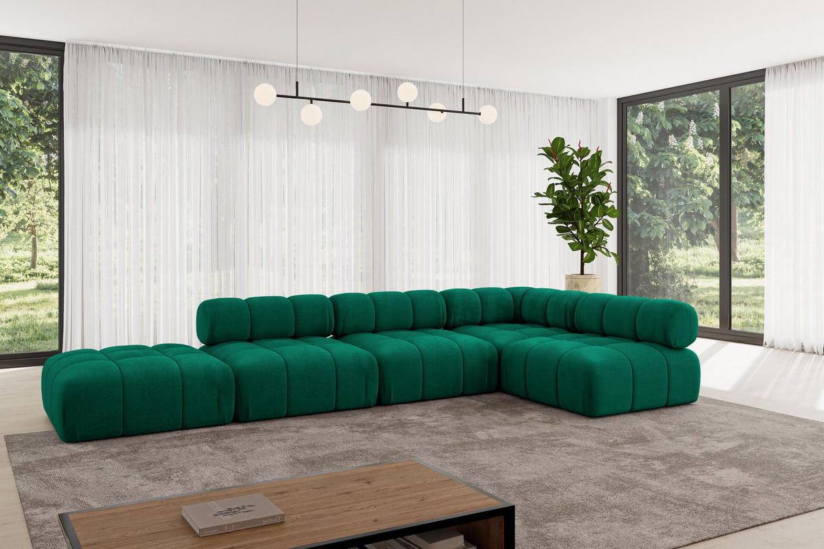 ECKSOFA modulares Sofa Favio-L2 - 380x190x70 cm Dunkelgrün Velours - Dunkelgrün, Holzwerkstoff/Textil (380/190cm) - ALTDECOR