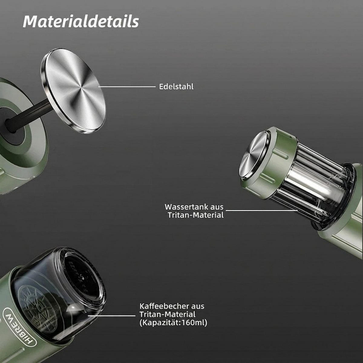 KAFFEEBEREITER für unterwegs, tragbar + kompakt - Grün, Metall (7.8/20.5/7.8cm) - BEXEVUE