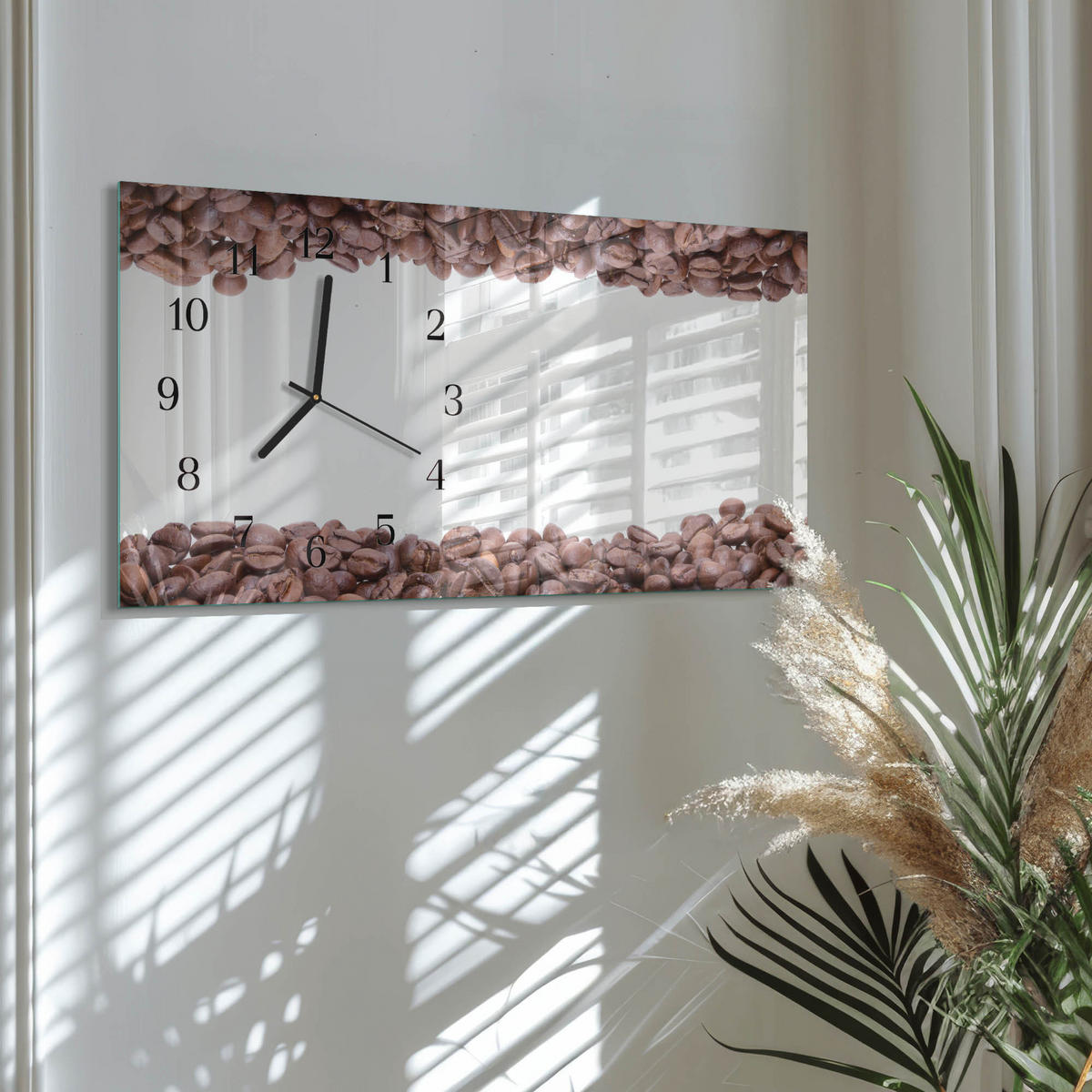 WANDUHR 60x30 cm - Kaffeebohnen - Braun, Glas (60/30/0.4cm) - TULUP