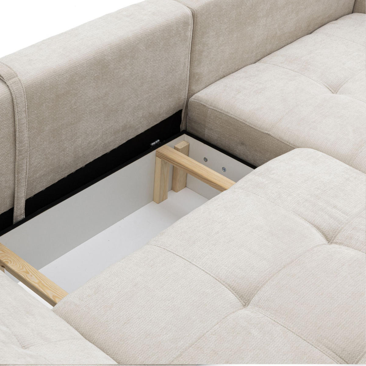 ECKSOFA NICE L Rechts mit Schlaffunktion 137x204 Chenille Beige - Beige/Schwarz, Holz/Textil (165/260cm) - Muffo