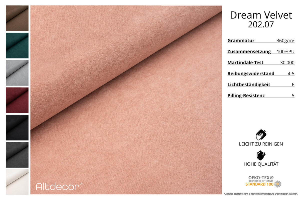 ECKSOFA Ottomane rechts ONESK-L -v1 216x177x72 Apricot Velours - Koralle, Holzwerkstoff/Kunststoff (177/216cm) - ALTDECOR