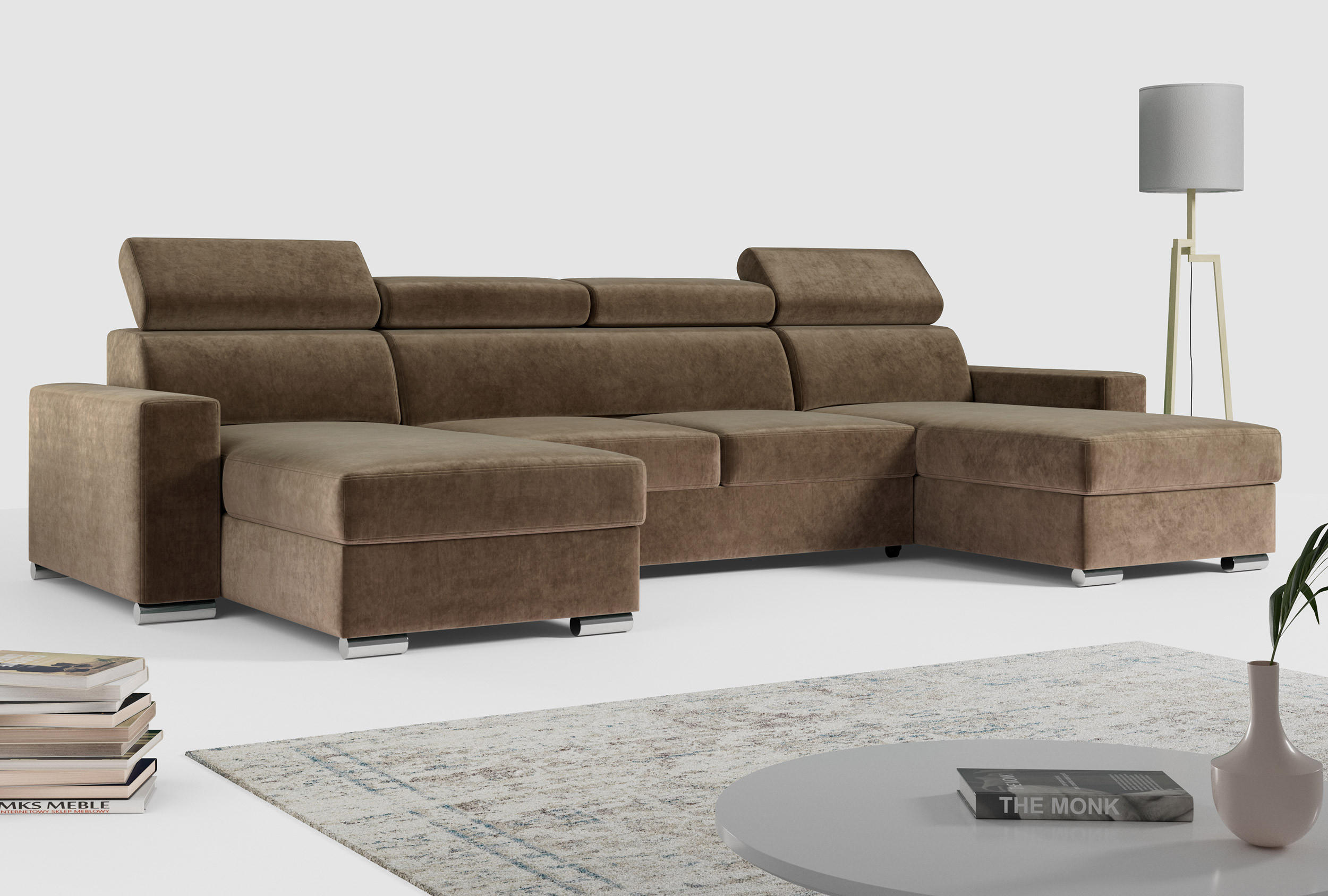 WOHNLANDSCHAFT FOX U Braun - Velvet - Silberfarben/Braun, Kunststoff/Textil (306/98/168cm) - MKS