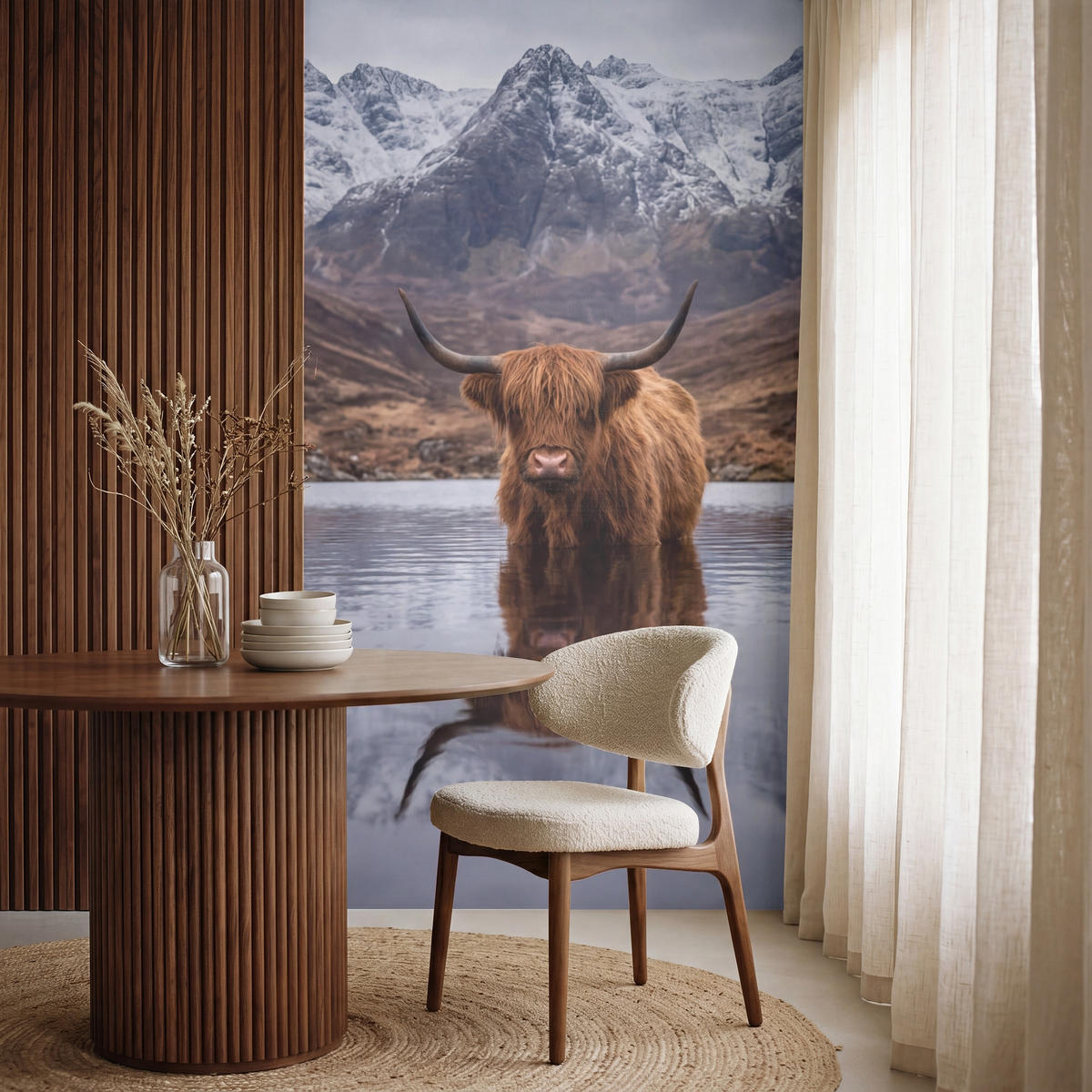 TAPETE - Schottischer Hochländer - Braun - Wasser - 120x200 cm - Braun, Papier (120/200cm) - OnlyWow