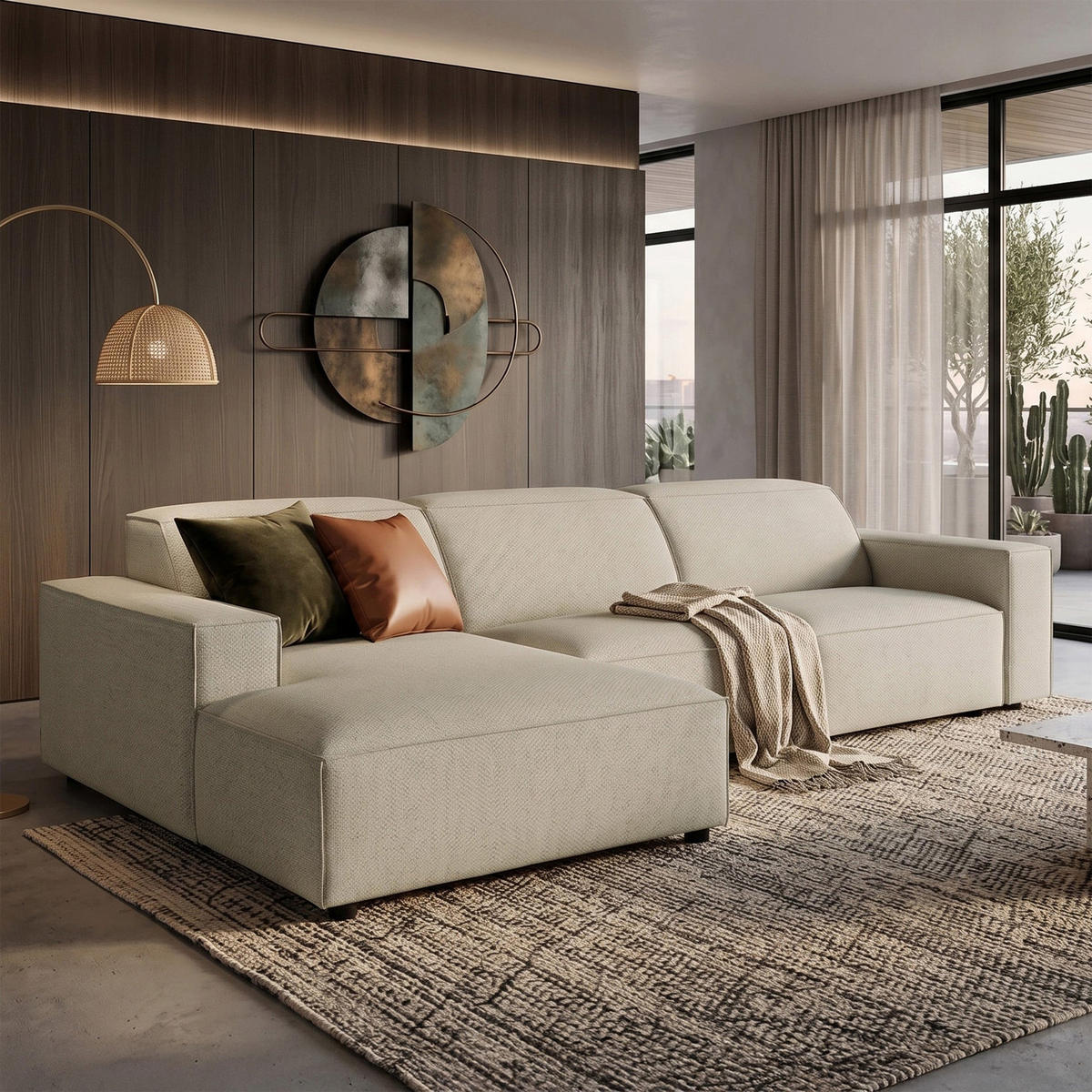 ROHOVÁ pohovka Sellmo, 287 cm - čierna/taupe, textil/plast (292/166cm) - Selsey