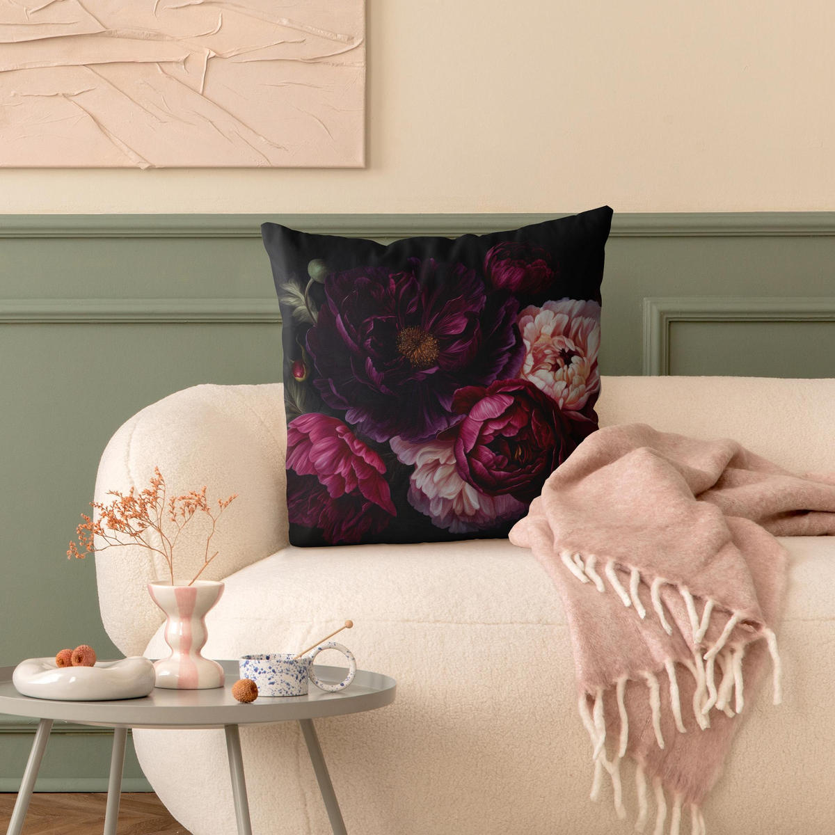 KISSENBEZUG Dunkle purpurne Blüten 50/50 cm - Violett, Textil (50/50cm) - Bilderwelten