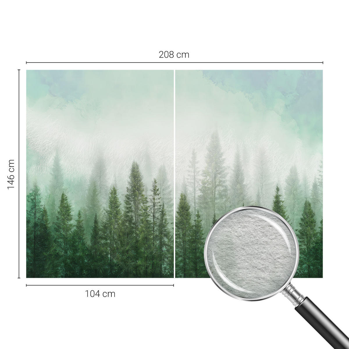 FOTOTAPETE 208x146 cm - Wolf im Wald - Grün, Textil (208/146cm) - Wallfluent