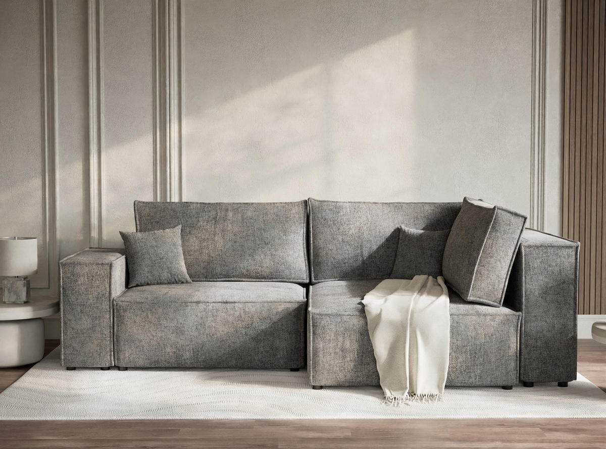 ECKSOFA MIT SCHLAFFUNKTION Tonga Grau Chenille-Stoff - Schwarz/Grau, Holz/Holzwerkstoff (255/105cm) - Maison de Reve