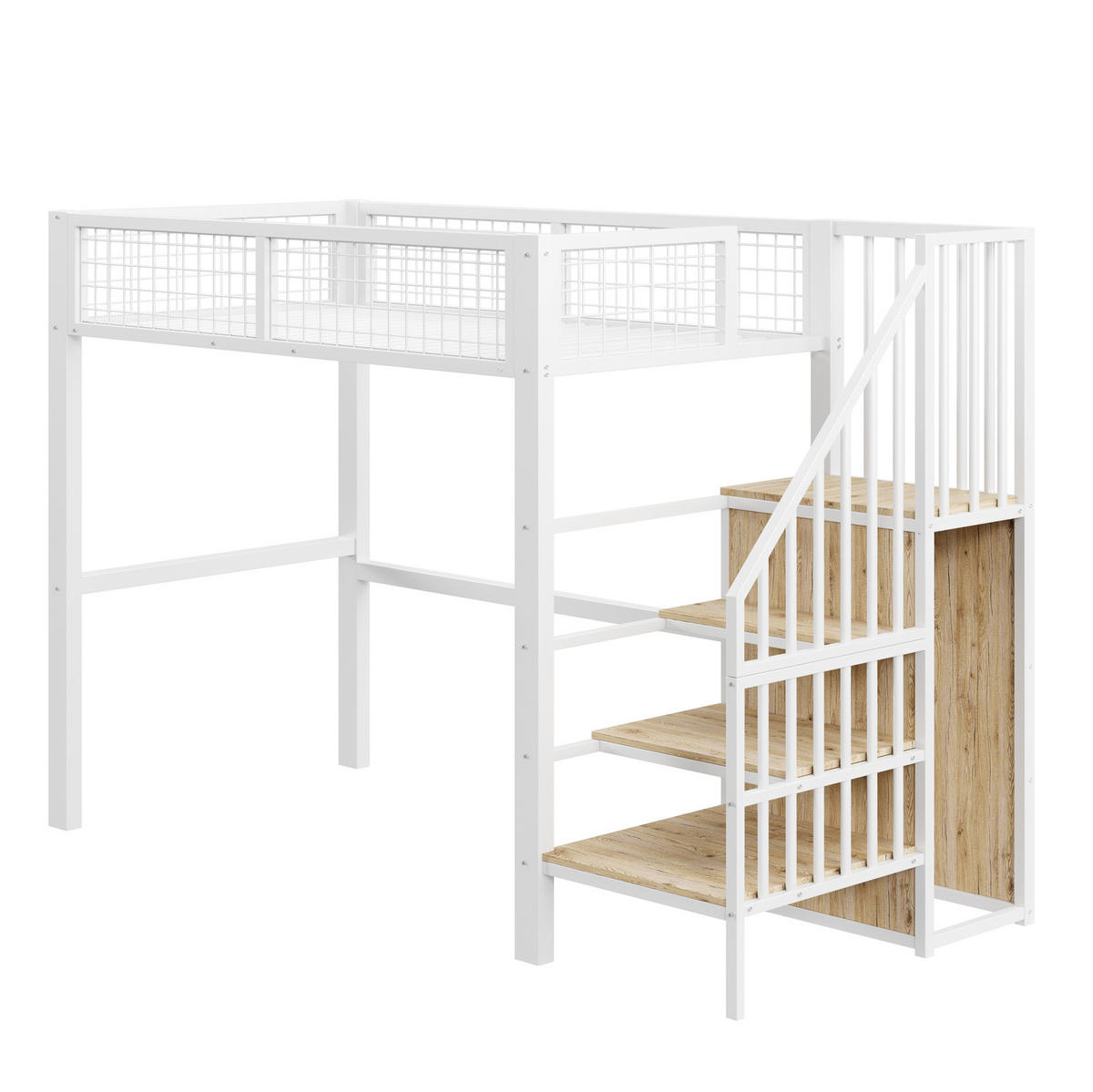 HOCHBETT aus Metall 90x200 cm in Weiß mit Leiter & Kleiderschrank - Weiß, Metall (90/200cm) - Modfu